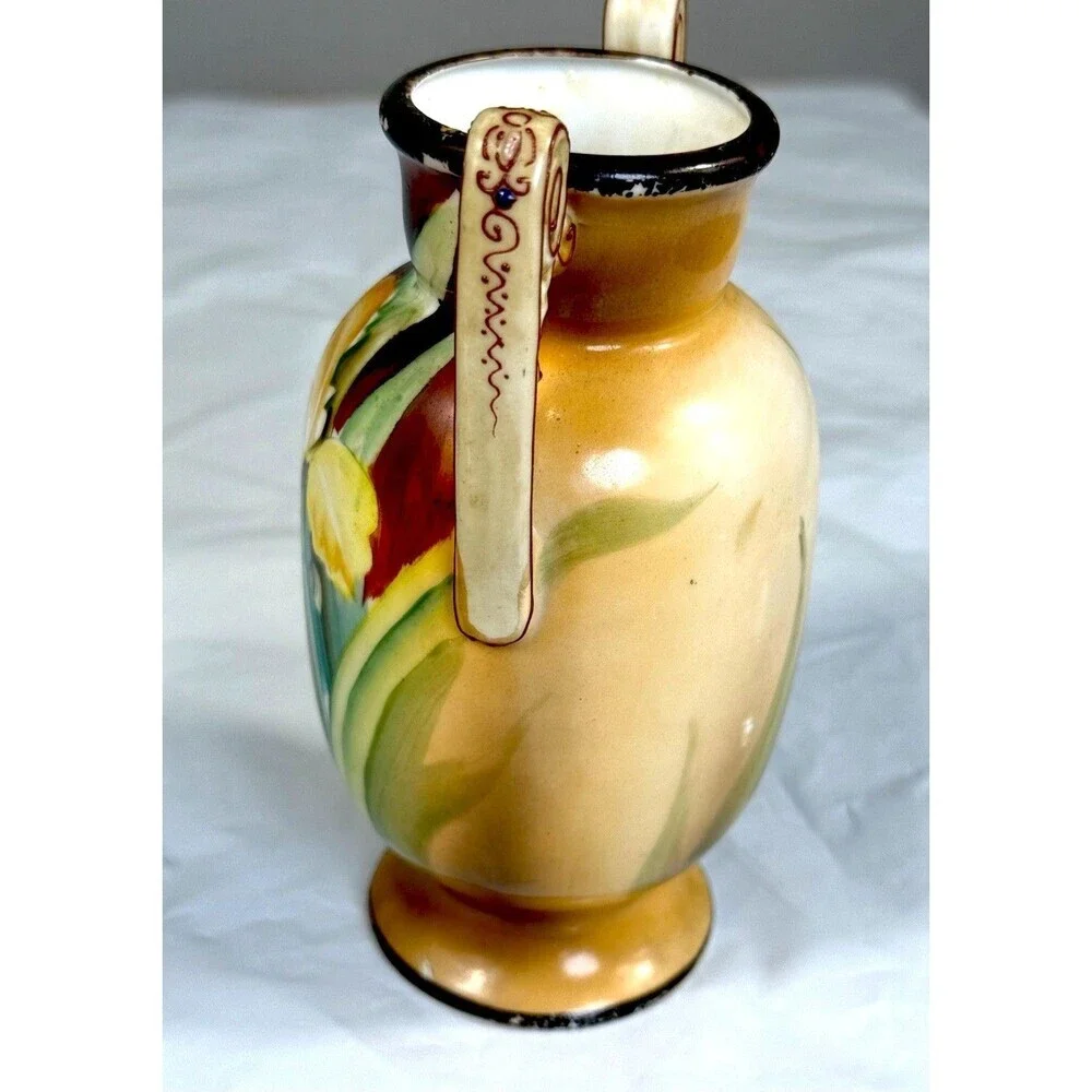 Antique Nippon Hand Painted Vase Morimura M in Wreath Two Handled Iris Floral